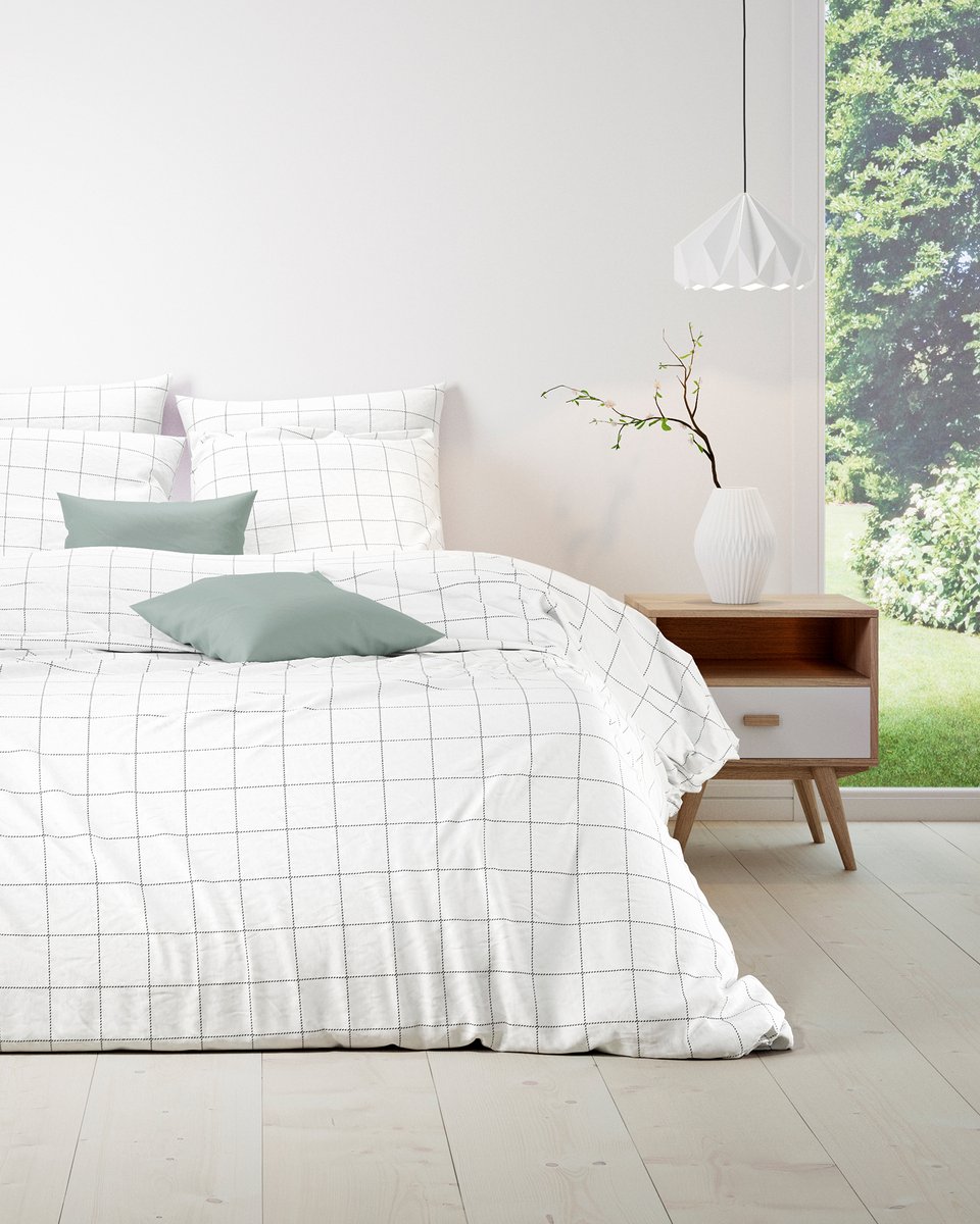 Mistral Home - DEKBEDOVERTREK - katoen renforcé - 260 x 240 cm + 2x 65 x 65 cm - extra breed - strepen - wit