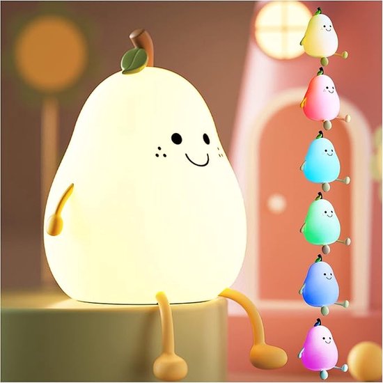 Kinder nachtlampje | Timer | veilig voor kinderen | USB oplaadbaar | LED | Peer | RGB kleuren| Dimbaar | Babykamer verlichting