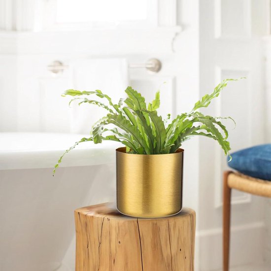 Set van 3 bloempotten van verzinkt staal, perfect voor moderne decoratie en plantenpotten, decoratieve zink potten voor binnen en buiten, goud-zwart