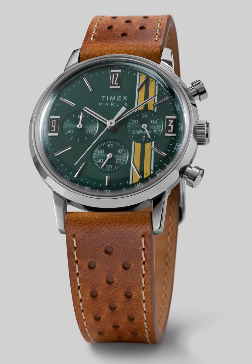 Timex Marlin Chronograph Stripes Quartz Analoog Horloge Bruin Kast: 100% Roestvrij Staal | Armband: 100%Leer 40 mm TW2W98900AJ, TW2W99000AJ, TW2W99100AJ