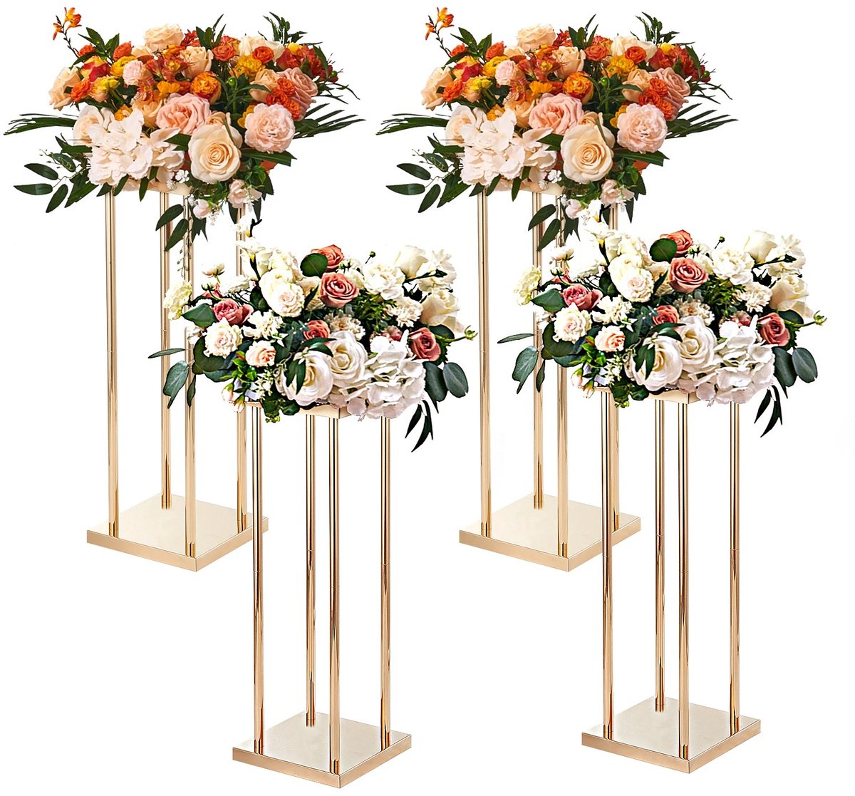 Mila Shop Bloemenstandaard - Bloemkruk - Plantenstandaard - Bruiloft decoratie - Plantenstandaard - 4 stuks - Goudkleurig - 20x20x80cm