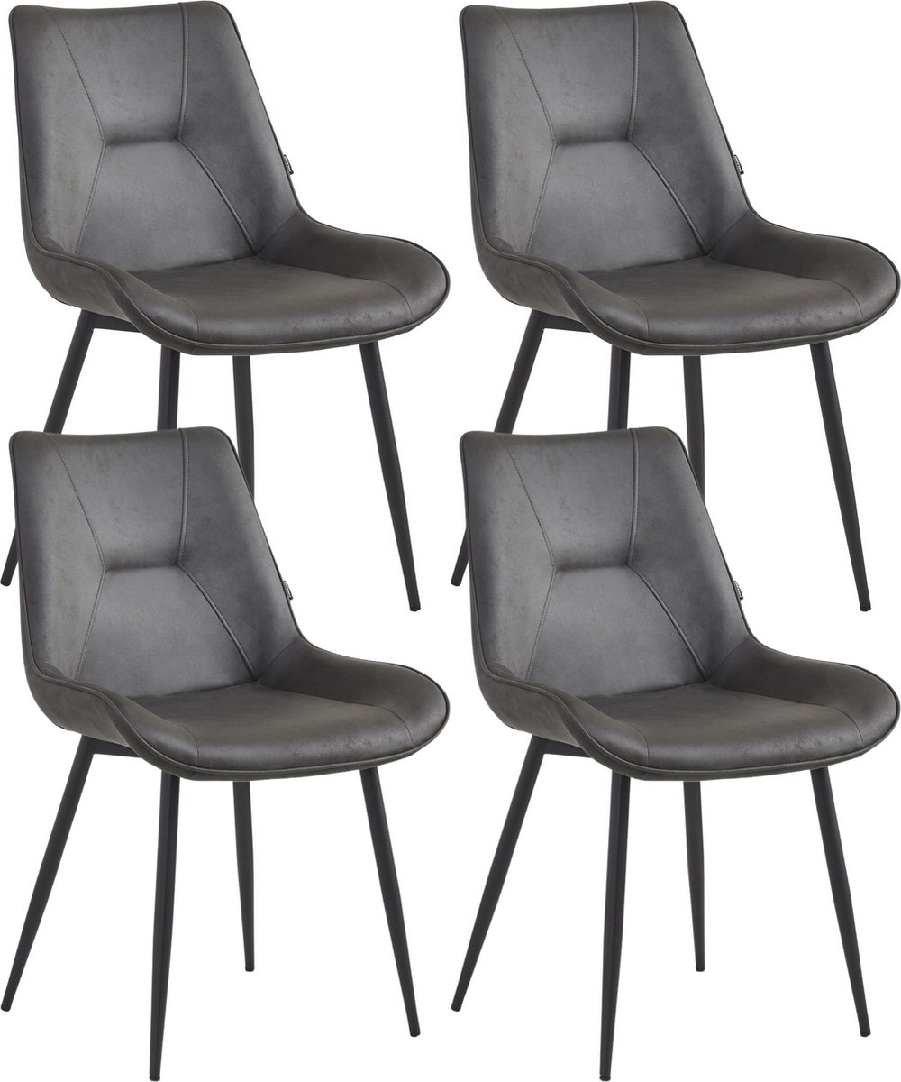 Colenis® - Zerda Eetkamerstoel - Set Van 4 - Antraciet - Microfiber Stof - Industrieel - Stoel