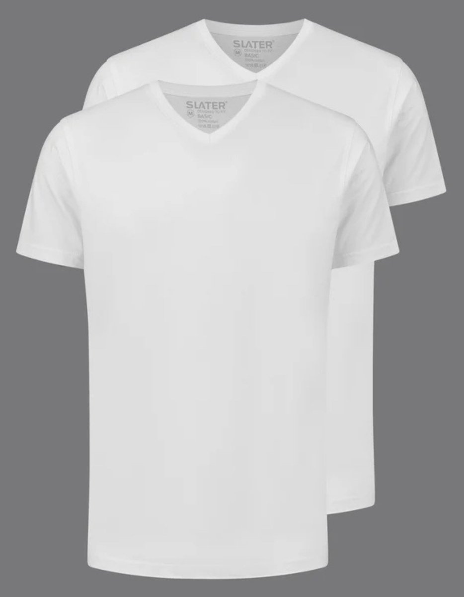 Slater 3500 - BASIC 2-pack T-shirt V-hals korte mouw wit XXL 100% katoen