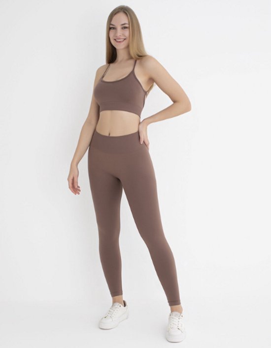 Dames Sportlegging - Sportkbroek - Shape & Liftend Effect - Push up - Squatproof - High waist - Bruin - Maat XS/S van Merkloos — afbeelding 4