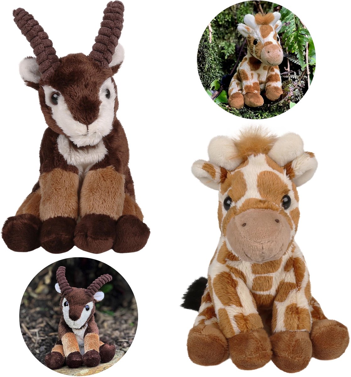 Charlie Bears Set van twee knuffels uit de Cuddle Cubs-serie: berggeit, giraf – Pluche knuffels ideaal voor baby’s, 13 cm