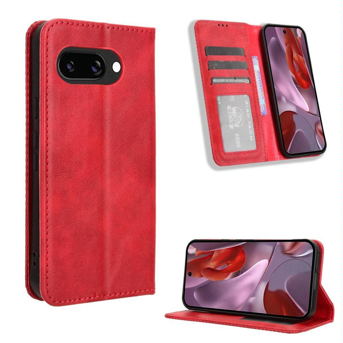 Mobigear Telefoonhoesje geschikt voor Google Pixel 9a Hoesje | Mobigear Sensation Bookcase Portemonnee | Pasjeshouder voor 3 Pasjes | Telefoonhoesje voor Pinpas / OV Kaart / Rijbewijs - Rood