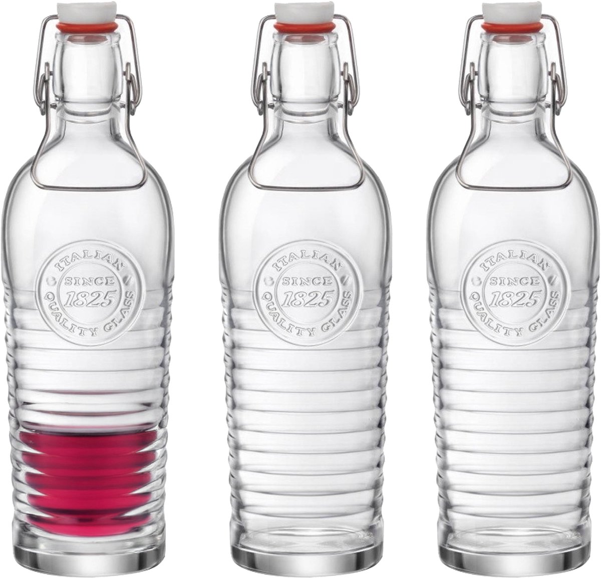 Bormioli Rocco beugelfles/weckfles - Set van 3x stuks - transparant - met beugeldop - 1200 ml - inmaakflessen - limonadeflessen