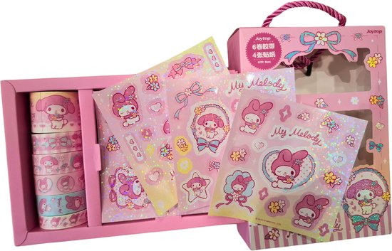 Joytop - Sanrio – My Melody - Coffret cadeau d'autocollants Gukka et de Tape Washi Flower World - Autocollants de dessins animés mignons pour fêtes et cadeaux - Set de Décoration DIY créatif