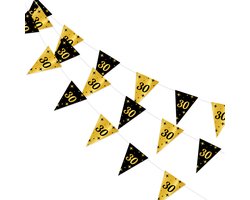 Q2P - Slingers - 30 Jaar - Verjaardag - Versiering - Decoratie - Feestversiering - Vlaggenlijn - Goud - Zwart