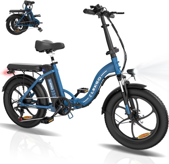 ELEKGO Elektrische Fiets - 20*3.0 Inch Fat Tire City Commuter EBike met Afneembare 36V 12Ah Lithium Batterij - Opvouwbaar Mountain E-Bike met 250W Motor - 7 Versnellingen - IP54 Waterdicht