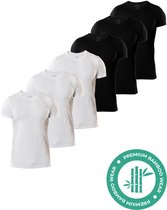 T-shirt en Bamboe SQQUADD® pour homme - Coupe ajustée - Col rond - Taille XXL - Lot de 6 - Doux et respirant - T-shirt anti-transpiration - Maillot de corps pour homme - Zwart et Wit
