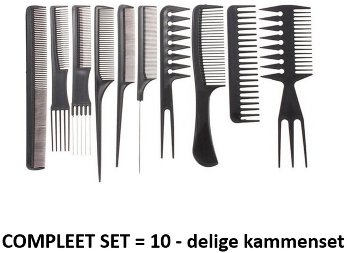 Professionele -10 delige kammenset - in Etui - Kammen - Fijne Kam - Grove Kam - 10 kammen - Kappers kammen - Haarkam - Haarkammen - Comb set- Zwart - Underdog Tech