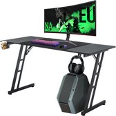 Bol.com Aufun Zit Sta Bureau - Game Bureau - Incl. Headsethouder koolstofvezelcoating bekerhouder - 160 x 60 cm - Zwart aanbieding