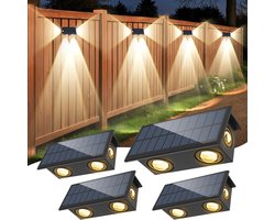 wandlamp-Set van 4 wandlampen op zonne-energie-Warm wit - waterdicht-Wandlampen op zonne-energie-LED decoratieve wandlampen voor buiten-Geschikt voor veranda's, vlonders, terrassen, patio's, tuinen