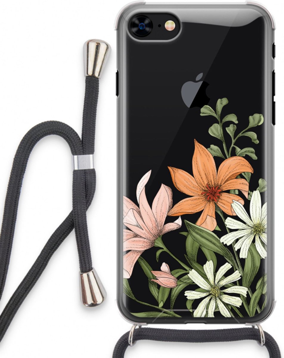 Case Company® - Hoesje met koord geschikt voor iPhone 8 hoesje met Koord - Floral bouquet - Telefoonhoesje met Zwart Koord - Bescherming aan alle Kanten en Over de Schermrand