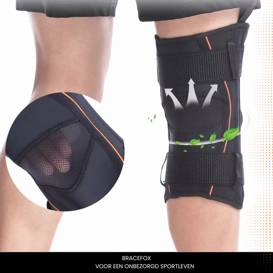 Bracefox® Premium Kniebrace - 'ErgoKnee 3' | Knie bandage ondersteuning met Baleinen | Lichtgewicht scharnier | Artrose knie | Heren & Dames | Elastisch & Ademend | Maat XL - Bracefox