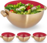 Relaxdays 4x serveerkom rvs - saladeschaal - mengkom goud - 3,5 liter - metalen schaal