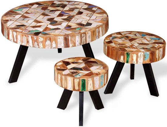 Ensemble de table basse en bois recyclé massif 3 pièces
