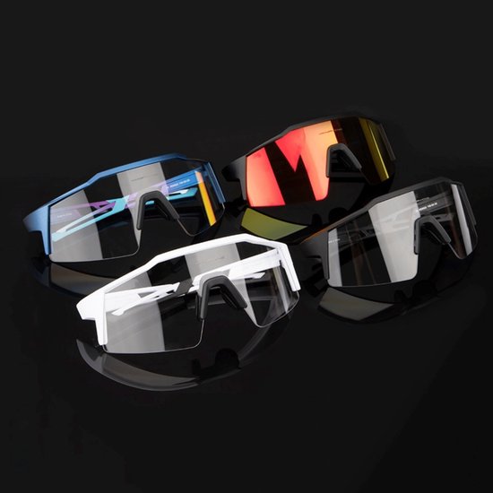 KAPVOE Sport Zonnebril - COMPLETE SET - 4 GLAZEN - Fietsbril - Sportbril - Mountainbike - Wielren - Ski - Wintersport - Sneeuw - Polariserend - UV 400 - Nachtbril - Frame voor Zonnebril op Sterkte - Hoesje -Brillenkoker - Dames Heren -WIT van Merkloos — afbeelding 3