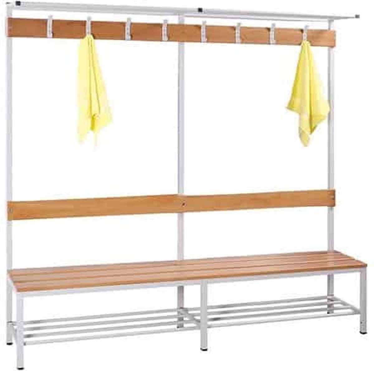 Garderobe set voor kleedkamers met bank, en hoeden/schoenenplank 189cm hoog x 200cm breed x 40cm diep Enkelzijdig