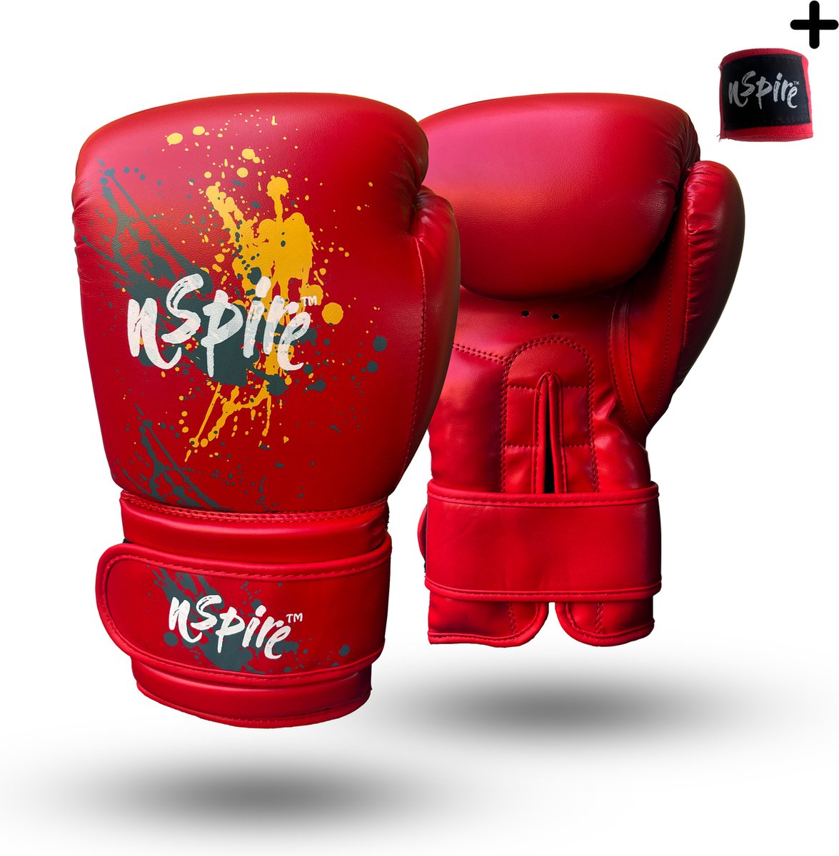Nspire Sports : (kick) bokshandschoen - plus gratis bandage - Splash Red - 12 oz