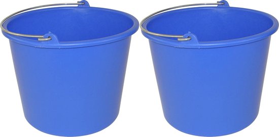 Huishoud emmer - 2x - blauw - kunststof - 12 liter - D29 x H35 cm