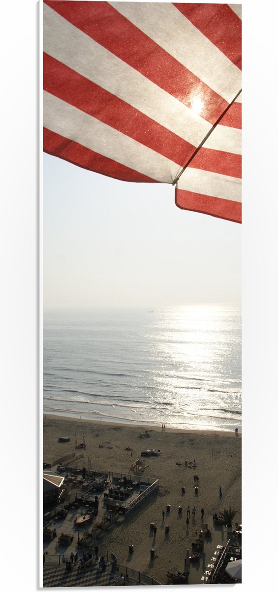 PVC Schuimplaat - Strand - Zee - Zand - Parasol - Mensen - Strandtent - Zon - 20x60 cm Fot