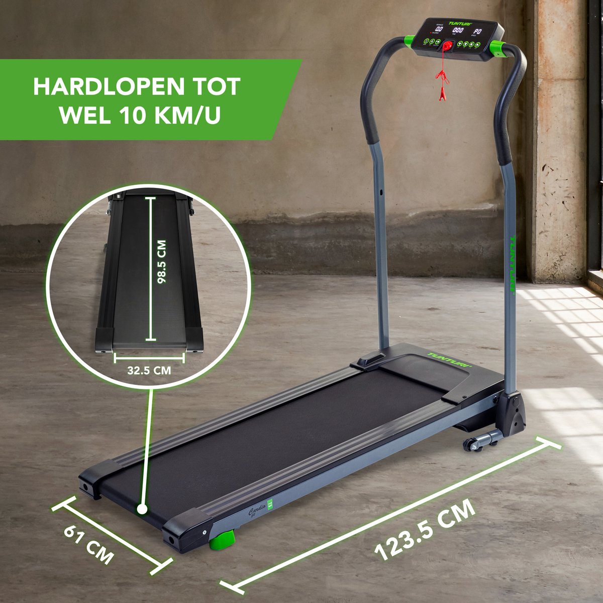 Afbeelding 3 van Tunturi Cardio Fit T5 Loopband - Hardloopband - Wandelband- 16 trainingsprogramma's - Inklapbaar - Walking pad - Compact - 1.0 tot 10 km/u