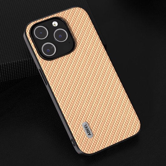 ABEEL Coque de Protection en Fibre de Carbone avec Texture en Fibre de Carbone pour iPhone 14 Plus Jaune