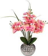 Kunstorchideeën, kunstorchideeën in pot, plastic orchidee, hoogte: 49 cm, kunstplant, vlinder, orchidee, kunstorchidee, met pot, bruiloftsdecoratie, roze