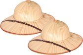 Tropenhelm - 2x - safari helmhoed - bamboe - volwassenen - verkleed hoeden
