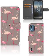 Hoesje met naam Nokia C12 Wallet Book Case Flamingo