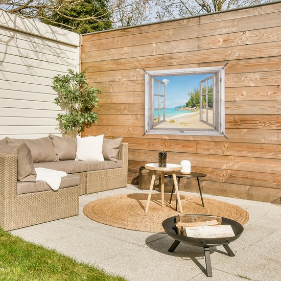 Tuinposter Doorkijk - Strand - Zand - 80x60 cm - Tuindoek - Buitenposter