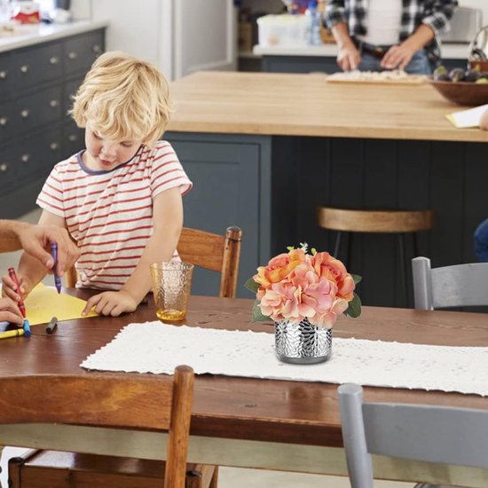 Fleurs artificielles en soie en pot, fleurs artificielles d'hortensia en soie rose artificielle rose avec pot, fausses compositions florales en pot en céramique, soie de fleur réaliste pour salon bureau décoration table cuisine