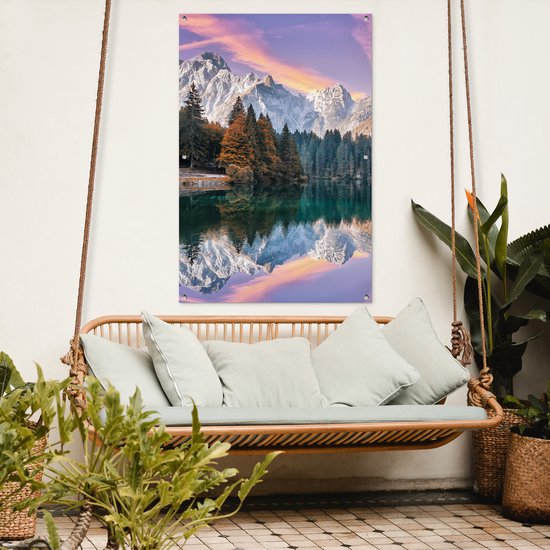 Affiche jardin - Toile jardin - Posters de jardin extérieur - Montagnes - Forêt - Water - Ciel - Rose - Violet - 80x120 cm - Jardin