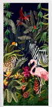 Deursticker Jungle dieren - Natuur - Jongens - Meisjes - Flamingo - Zebra - 75x205 cm - Deurposter