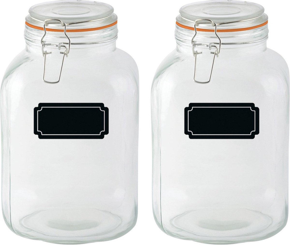Weckpotten/inmaakpotten - 2x - 3L - glas - met beugelsluiting - incl. etiketten