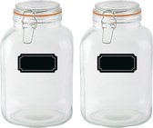 Weckpotten/inmaakpotten - 2x - 3L - glas - met beugelsluiting - incl. etiketten
