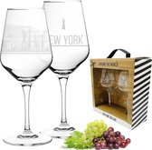 2-delige set wijnglazen New York in mooie geschenkdoos, hoogwaardige zeefdruk in elegant etenswit, gedetailleerder dan gravure, cadeau-idee voor de meest uiteenlopende gelegenheden