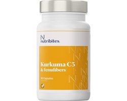 Nutribites Kurkuma C3 - Curcumine C3-Complex® met Zwarte Peper (Bioperine®) en Vezels (FenuFibers®) voor een betere opname - 30 Vegan Capsules