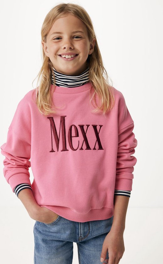 Oversized Crew Neck Sweater With Embroidery Meisjes - Bright Roze - Maat 98-104