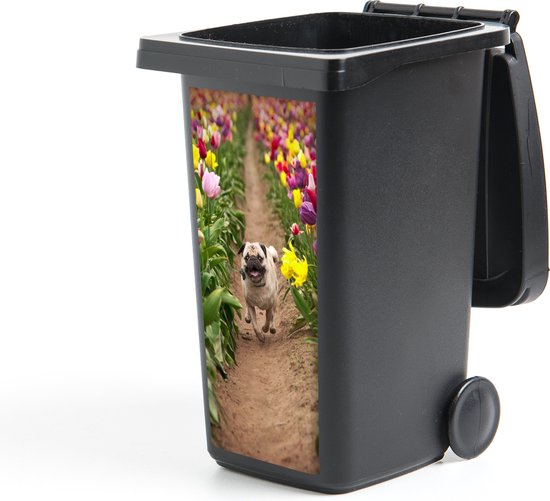 Foto: Container sticker mopshond tulpen bloemen 38x80 cm kliko sticker