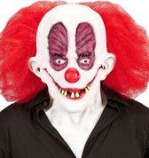 Widmann - Monster & Griezel Kostuum - Masker Gekke Clown Slechte Gebit Met Haar Inclusief Nek - Rood, Wit / Beige - Halloween - Verkleedkleding