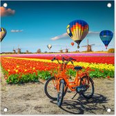 Schuttingposter - Tulpen - Bloemen - Fietsen - Windmolen - Luchtballon - Tuin - Tuinposter - 50x50 cm - Tuinschilderij - Tuindoek