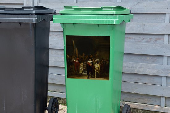 Autocollant de conteneur Rembrandt van Rijn - The Nachtwacht - Peinture de Rembrandt van Rijn Autocollant de poubelle - 40x40 cm - autocollant de poubelle à roulettes - autocollant de conteneur résistant aux intempéries