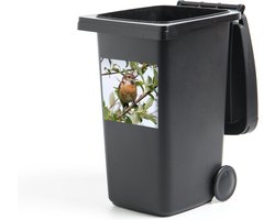 Container sticker Roodborsttapuit - Kleurrijke roodborsttapuit op een takje Klikosticker - 40x40 cm - kliko sticker - weerbestendige containersticker