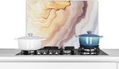Spatscherm keuken 70x50 cm - Kookplaat achterwand Marmer - Textuur - Zandsteen - Goud - Marmerlook - Muurbeschermer - Spatwand fornuis - Hoogwaardig aluminium
