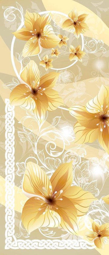 Deursticker Muursticker Bloemen | Goud | 91x211cm