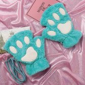 KIMU Dierenpoot Vingerloze Handschoenen Blauw Pluche - Vingerloos Pootjes - Kattenpootjes Hondenpootjes Berenpootjes Dierenpootjes Fleece Festival