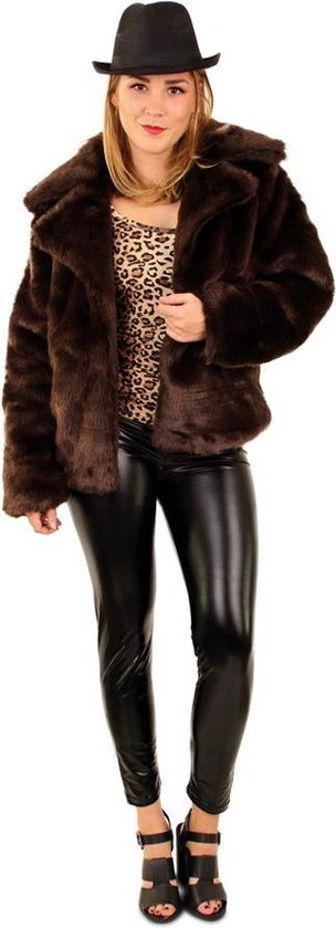 Korte donkerbruine bontjas - maat 44-46 L XL - fake fur jas nepbont pluche  pimp bruin | bol.com